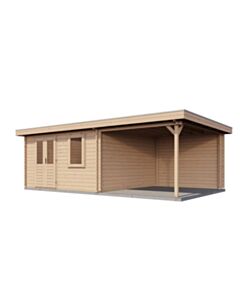 Blockhaus Cuxhaven mit Vordach 400x400cm + 300cm